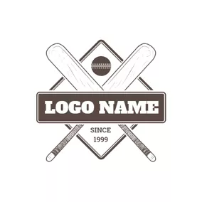 Emblem Logo Frame and Cross Cricket Bat logo design