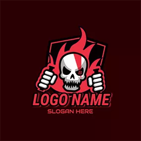 Logotipo Peligroso Gaming Fire Skull Shield logo design