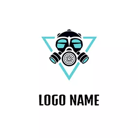 面具 Logo Gas Mask and Triangle logo design