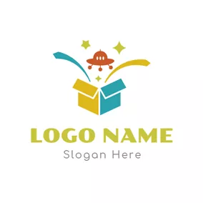 Event Management Logo Gift Box and Toy Flying Saucer logo design