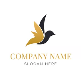 Logotipo De Pluma Gold and Black Volant Bird logo design