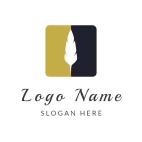 Logótipo De Pena Golden and Black Square Feather logo design
