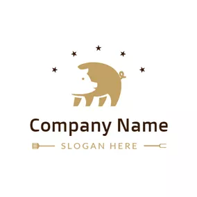 Iron Logo Golden and White Pig logo design