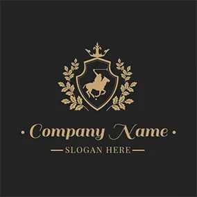 王子 Logo Golden Badge and Horse logo design