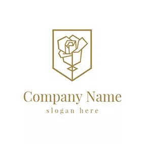 美しいロゴ Golden Badge and Paper Rose logo design
