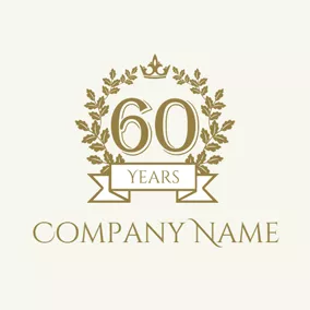 周年庆Logo Golden Branch and Number Sixty logo design
