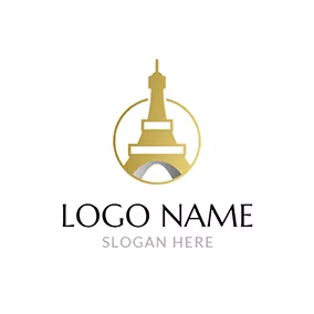 Logótipo De Hotelaria E Viagens Golden Circle and Eiffel Tower logo design