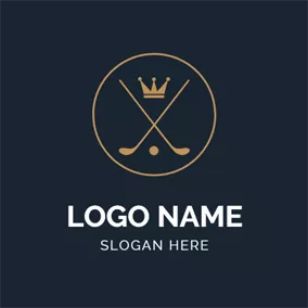 Logótipo Golfe Golden Crown and Crossed Golf Club logo design