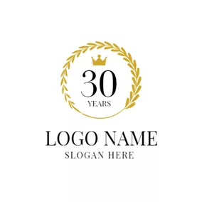 Anniversary Logo Golden Decoration and Number Thirty logo design