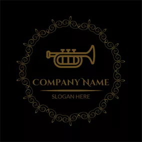 Logótipo De Jazz Golden Encircled Trumpet logo design