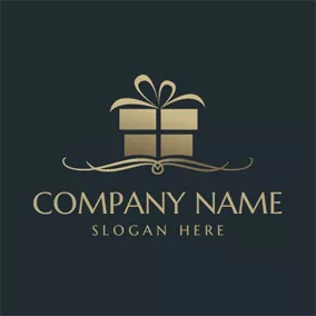 聖誕節Logo Golden Gift Box and Birthday logo design