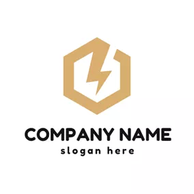 Startup Logo Golden Hexagon and Thunder logo design