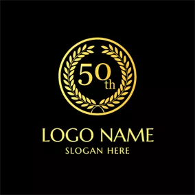 Circular Logo Golden Leaf and 50th Anniversary logo design