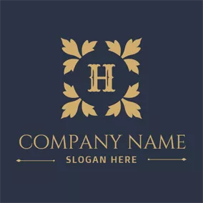 Hロゴ Golden Leaf and Letter H logo design