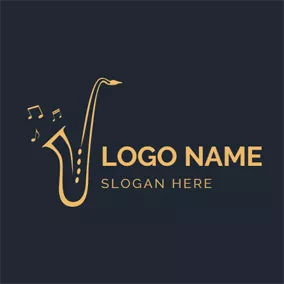 ジャズロゴ Golden Saxophone and Note logo design