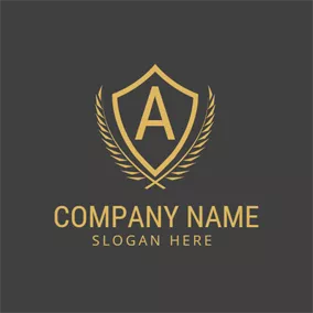Letter A Logo Golden Shield and Letter A logo design