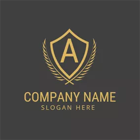 Alphabet Logo Golden Shield and Letter A logo design