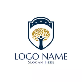 Logótipo De Colégio Golden Tree and Blue Student Badge logo design