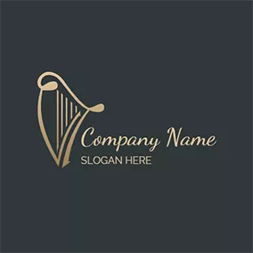 豎琴logo Golden Vintage Simple Harp logo design