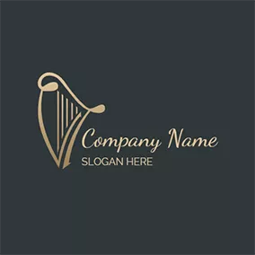 Elegant Logo Golden Vintage Simple Harp logo design