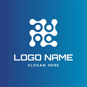 Logótipo De Ponto Gradient Blue Background and Connected White Dots logo design