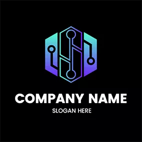 Circuit Logo Gradient Hexagon Circuit Informatica logo design