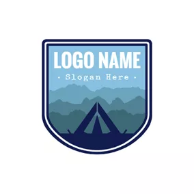 Logótipo De Aventureiro Gradient Overlapping Mountains and Tent logo design