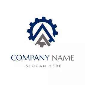 Industrial Logo Gray and Blue Divided Gear logo design