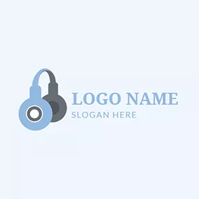 ヘッドフォンロゴ Gray and Blue Wireless Headphone logo design