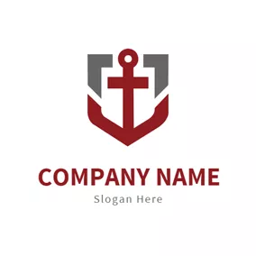 锚Logo Gray and Red Anchor Icon logo design
