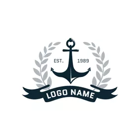 锚Logo Gray Branch and Blue Anchor logo design
