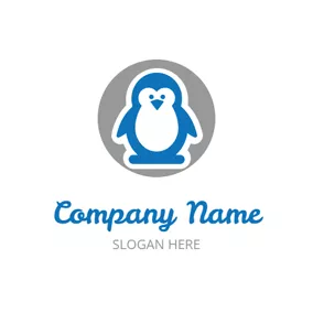 ペンギンロゴ Gray Circle and Chubby Penguin logo design