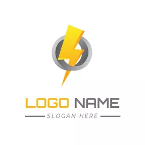闪电 Logo Gray Circle and Lightning Power logo design