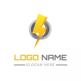 Gray Logo Gray Circle and Lightning Power logo design