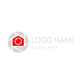 Photography Logo Gray Circle and Red Camera logo design