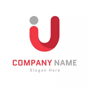Combination Logo Gray Circle and Red Letter U logo design