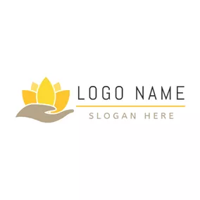 蓮ロゴ Gray Hand and Yellow Lotus logo design