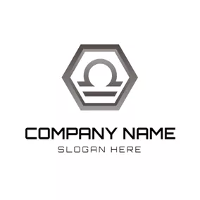 六边形Logo Gray Hexagon and Libra Sign logo design
