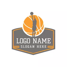 Emblem Logo Gray People and Yellow Basketball logo design