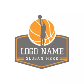 教練logo Gray People and Yellow Basketball logo design