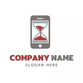 Call Logo Gray Sand Clock and Mobile Phone logo design