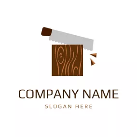 Woodworking Logo Gray Saw and Brown Trunk logo design