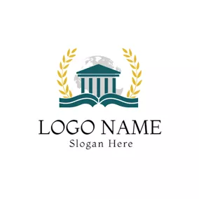 College & University Logo Green Academic Building and Opened Book logo design