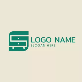 傢俱Logo Green and Beige Cabinet logo design