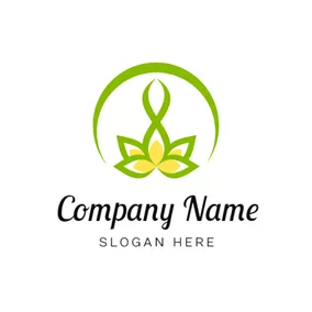Yoga Logo Green and Beige Lotus logo design