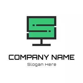 ノートパソコンロゴ Green and Black Computer logo design