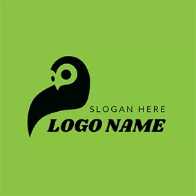 フクロウのロゴ Green and Black Owl Icon logo design