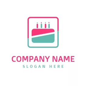 Rectangle Logo Green and Pink Birthday Cake logo design