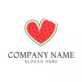 Logotipo De Fruta Green and Red Heart Watermelon logo design