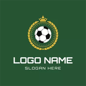 足球俱乐部Logo Green Background and Crowned Football logo design